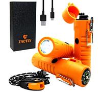 Zactly MODEL AL02 Electric Dual Arc USB Lighter Multifunction Waterproof Windproof Dustproof Rechargeable with Led Flashlight & Emergency Whistle, Camping & Outdoor Survival Tactical Tool (ORANGE)