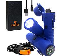 Zactly MODEL AL02 Electric Dual Arc USB Lighter Multifunction Waterproof Windproof Dustproof Rechargeable with Led Flashlight & Emergency Whistle, Camping & Outdoor Survival Tactical Tool (BLUE)