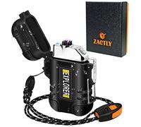 Zactly MODEL AL03 Electric Dual Arc USB Lighter Multifunction Waterproof Windproof Dustproof Rechargeable Flameless with Lanyard & Emergency Whistle, Kitchen, Camping & Outdoor Survival Tool (Black)