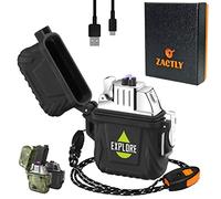 Zactly MODEL AL04 Electric Dual Arc USB Lighter Multifunction Waterproof Windproof Dustproof Rechargeable Flameless with Lanyard & Emergency Whistle, Kitchen, Camping & Outdoor Survival Tool (BLACK)