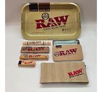 Zactly - RAW Classic Rolling Papers 7 in 1 Kit - Includes Metal Rolling Tray, Rolling Papers, Pre-Rolled Tips, Metal Tin Case, Rolling Machine & Natural Pouch | Complete Smoking Accessories Set