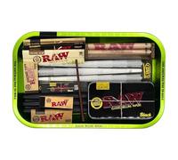 Zactly - RAW Rolling Kit (13 in 1) Rolling Accessories Set, Rolling Papers, Tips, Emerald 20th Anniversary Tray & Wooden Poker - Includes RAW Classic, Black & Organic Hemp Papers, Rolling Enthusiasts