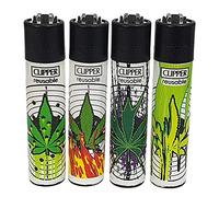 Zactly - Set of 4 Clipper Lighters, Various Assorted Designs, Regular Size Slogan Herb Leaf Weed Leaves Gas Refillable Flint Lighter (Dailay Weed 1)