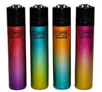 Zactly - Set of 4 Clipper Lighters, Various Assorted Designs, Regular Size Slogan Herb Leaf Weed Leaves Gas Refillable Flint Lighter (Crystal Gradient)