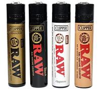 Zactly - Set of 4 Clipper Lighters, Various Assorted Designs, Regular Size Slogan Herb Leaf Weed Leaves Gas Refillable Flint Lighter (Raw Popular Designs)