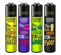 Zactly - Set of 4 Clipper Lighters, Various Designs, Regular Refillable Standard Size Lighter Replaceable Flint (SLGN-40)