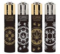 Zactly - Set of 4 Clipper Lighters, Various Designs, Regular Refillable Standard Size Lighter Replaceable Flint (MONEY-H)