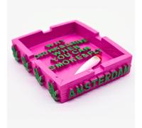 Zactly - Smoking Square Shape Unique Resin Ashtrays for Smokers, Cigarette Ashtray, Desktop Ashtray, Indoor & Outdoor Use (Smoke & Fly Pink Amsterdam)