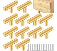 ZACUDA 12 PCS T Bar Handle Stainless Steel Cabinet Pulls 50mm Single Hole Drawer Knob Pulls Kitchen Cabinet Handles Furniture Knobs with Screws for Cupboard Cabinet Wardrobes Bathrooms Doors（Gold）