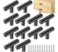 ZACUDA 12 PCS T Bar Handle Stainless Steel Cabinet Pulls 50mm Single Hole Drawer Knob Pulls Kitchen Cabinet Handles Furniture Knobs with Screws for Cupboard Cabinet Wardrobes Bathrooms Doors（Black）