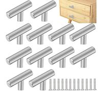 ZACUDA 12 PCS T Bar Handle Stainless Steel Cabinet Pulls 50mm Single Hole Drawer Knob Pulls Silver Kitchen Cabinet Handles Furniture Knobs with Screws for Cupboard Cabinet Wardrobes Bathrooms Doors