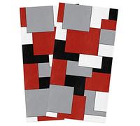 Zadaling Geo Kitchen Towels, White Grey Black Red Abstract Irregular Geometric 16x28 Inches Soft Cotton Kitchen Dish Cloth, 2 Pack