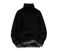 Zadaos Mens Fleece Turtleneck Sweaters Slim Fit Knitted Pullovers Solid Color Casual Sweaters Warm Knitwear Black XXL