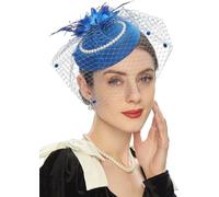 Zadaos Pillbox Hats 20s 50s Vintage Fascinators For Women With Feather Mesh Veil Headband Bridal Wedding Tea Party Royal Blue