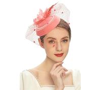 Zadaos Pillbox Hats 20s 50s Vintage Fascinators For Women With Feather Mesh Veil Headband Bridal Wedding Tea Party Coral