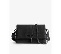 Zadig&voltaire Womens Noir Rocky Wing-embellished Python-effect Leather Crossbody Bag 16x27x12cm