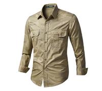 ZADIKO Mens Combat Shirt Mens Autumn Button Placket Army Tshirt Mens Slim Fit Camouflage Tshirt Mens Lapel Casual Shirts for Workout C-Khaki 4XL