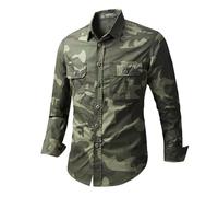ZADIKO Mens Combat Shirt Mens Autumn Button Placket Army Tshirt Mens Slim Fit Camouflage Tshirt Mens Lapel Casual Shirts for Workout A-Army Green XL