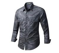ZADIKO Mens Combat Shirt Mens Autumn Button Placket Army Tshirt Mens Slim Fit Camouflage Tshirt Mens Lapel Casual Shirts for Workout B-Grey 4XL