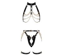 Zado Women's Leather Harness Set Black/Gold S/M