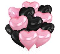 Zaewry Black Pink Heart Balloons, 12pcs Light Pink Black Heart Shaped Foil Balloons, 18inch Heart Foil Balloon for Baby Shower, Wedding, Birthday, Anniversary, Valentines Day Party Decoration