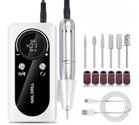 ZAFAYA Electric 45000RPM Nail Drill Machine Rechargeable Portable Nail File Electric DIY Nail Drill Kit with Smart LCD Screen for Gel Nail Manicure and Pedicure Reflective Body etc (White)