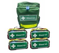 Zafety Supplies Multiple Casualty Bleed Kit, 4 Individually Packed Kits, Emergency Backpack, Water Resistant, Navy Blue (Green Backpack)