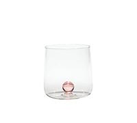 Zafferano Bilia Glass Tumbler - Handmade Transparent Glass, Decorated with a Colourful Glass Ball Inside, cl 44 h 90mm d 88mm - Set 6 Pieces - Pink