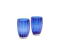 Zafferano Perle Glass Tumbler - Handmade Transparent Coloured Glass, cl 32 h 109mm d 71mm - Set 6 Pieces - Blue
