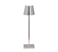 Zafferano, Poldina Micro Lamp with Glossy Chrome Finish, Rechargeable Cordless Table Lamp with Touch Controls, Usable as an Indoor Lamp, Dimmer, 2200-3000 K, Height 27.5 cm