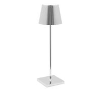 Zafferano Poldina Pro Wireless LED Table Lamp Rechargeable - Dimmable Touch Battery Lamp with Galvanised Finish - Light Colour Temperature 2700-3000K - Aluminium H38 (Shiny Chrome)