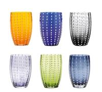Zafferano PR00198 Perle Tumbler-Handmade Transparent Glass, cl 32 h 109mm d 71mm-Set 6 Pieces-Assorted Colour