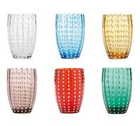 Zafferano PR00199 Perle Tumbler-Handmade Transparent Glass, cl 32 h 109mm d 71mm-Set 6 Pieces-Assorted Colour