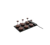 Zafferano, Set 6 Swap Mini Lamps + Multiple Charging Base + UK Adapter, Rechargeable Table Lamps, Cordless with Touch Control, Restaurants and Outdoors, Dimmer, 2200-3000 K, H. 14,8 cm, Corten Colour