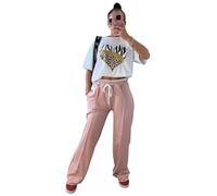 Zaffiro Atelier Ladies Contrast Waist Band Wide Leg High Waist Joggers Womens Fleece Drawstring Pants Pallazo Trousers Size UK 8-22 (UK, Numeric, 16, 22, Plus, Regular, Pink)