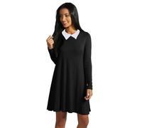 Zaffiro Atelier Womens Halloween Festive Costumes Long Sleeve Ladies Casual Peter Pan Collar Jersey Swing Dress Size 8-26 (UK, Numeric, 20, 22, Plus, Regular, Black)