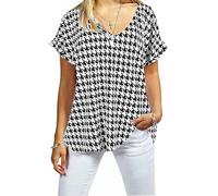 Zaffiro Atelier Womens Oversize Fit V Neck Top Ladies Baggy Plus Size Batwing Turn Up Sleeve Casual Plain & Printed T-Shirt Sizes 8-30 (UK, Numeric, 20, 22, Plus, Regular, Dog Tooth)