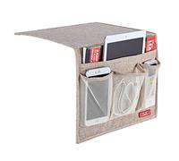 Zafit Linen 4 Pockets Bedside Caddy, Bedside Storage Organizer for Magazine, Remotes, Phone (Beige, Classic 4 Pockets)