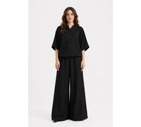 Zafosh Women's Crinkle Boxy Button Through Shirt & Wide Leg Trouser Co-Ord in Black | Size: Medium Zafosh Black M