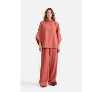 Zafosh Women's Textured High Neck Top & Wide Leg Trouser Co-ord in Terracotta | Size: Medium Zafosh Terracotta M