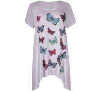ZAFS Butterfly Glitter Tops For Women Short Sleeve Hank Hem Womens Tops Dressy Casual Ladies tunic tops plus size Sparkly tops going out formal casual party shirts White 22-24