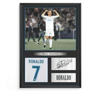 ZAFS Cristiano Ronaldo Real Madrid Poster - Classic #7 Jersey & Digitally Reproduced Signature Football Print - A4 Size Unframed Wall Art for Fans