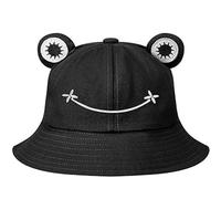 ZAFS Kids Frog Bucket Hat Girls Foldable Sun Hat Boys Cotton Summer Sun Protection Hats One Size Fit All-Black