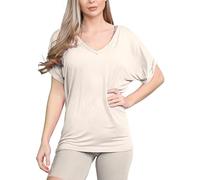 ZAFS Ladies Tops Oversized T Shirts for Women Plain Turn Up Short Sleeved Shirt V Neck Loose Casual Baggy Womens Plus Size Tops Ladies Summer Tops Going Out Blouse Stone 20-22