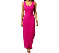 ZAFS Long Dresses For Women UK Elegant Plain Racer Muscle Back Women's Summer Maxi Dress Ladies Long Vest Dress Sleeveless Bodycon Stretch Scoop Neck Plus Size Fuchsia 16-18