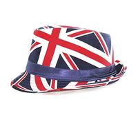 ZAFS Mens Trilby Hats UK Mens Hats Womens Hats Unisex Union Jack UK Flag GB Design With Lining Band Trilby Hat For Men Black Patent British Flag Trilby Hats For Men-Trilby Hat Linning Band-57