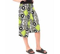 ZAFS Shorts Women Three Quarter Printed Trousers for Women UK Wide Leg Culottes Summer Palazzo Pants for Women Beach Casual Knee Length Trousers Elasticated Waist Yellow Chain 16-18