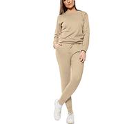 ZAFS Women's Lounge Set - Plain Casual Comfy Two Piece Plus Size Loungewear - Beige - UK 12-14