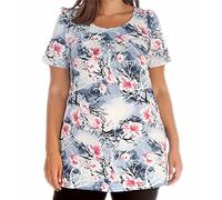 ZAFS Womens Tops Floral Print Scoop Neck Smock Tunic Tops For Women UK Plus Size Tops Short Sleeves Formal Casual Ladies Blouses Going Out Tops For Women UK Light Blue Flr 26-28
