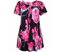 ZAFS Womens Tops Floral Print Scoop Neck Smock Tunic Tops For Women UK Plus Size Tops Short Sleeves Formal Casual Ladies Blouses Going Out Tops For Women UK Big Pink Flr 26-28